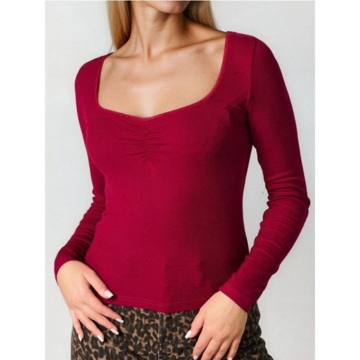 Sinsay - Prążkowana bluzka z marszczeniami - fioletowy ze sklepu Sinsay w kategorii Bluzki damskie - zdjęcie 187246214