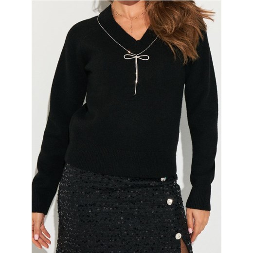 Sinsay - Sweter z cyrkoniami i domieszką wełny - czarny - id: 383FJ-99X - marki Sinsay - 187247173 Sinsay - Sweter z cyrkoniami i domieszką wełny - czarny ze sklepu Sinsay w kategorii Swetry damskie - zdjęcie 187247173
