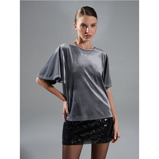 Sinsay - Koszulka z krótkim rękawem - srebrny ze sklepu Sinsay w kategorii Bluzki damskie - zdjęcie 187247192