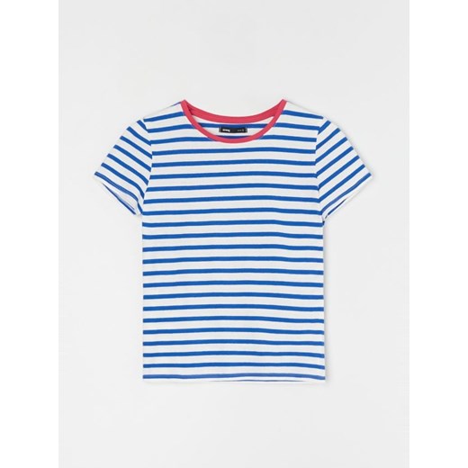 Sinsay - Bawełniana koszulka w paski - niebieski ze sklepu Sinsay w kategorii Bluzki damskie - zdjęcie 187247204