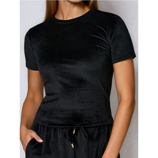 Sinsay - Koszulka basic z welurowym wykończeniem - czarny ze sklepu Sinsay w kategorii Bluzki damskie - zdjęcie 187247214