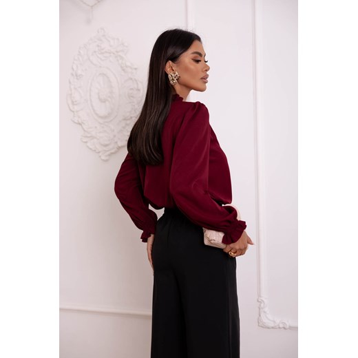 BLUZKA Z FALBANKĄ POD SZYJĄ I NA RĘKAWACH- BORDOWA Olika S/M olika.com.pl