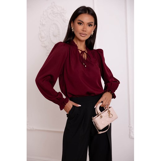 BLUZKA Z FALBANKĄ POD SZYJĄ I NA RĘKAWACH- BORDOWA - id: 20642 - marki Olika - 187249851 BLUZKA Z FALBANKĄ POD SZYJĄ I NA RĘKAWACH- BORDOWA ze sklepu olika.com.pl w kategorii Bluzki damskie - zdjęcie 187249851