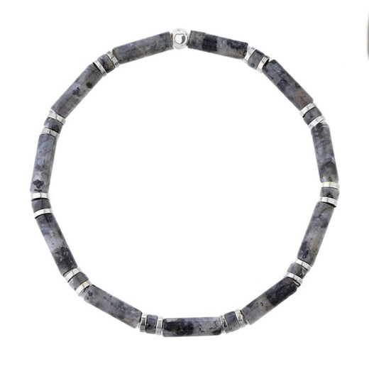 Bransoletka męska z larvikitem i srebrnym hematytem, elegancka biżuteria z naturalnych kamieni ze sklepu manoki.pl w kategorii Bransolety - zdjęcie 187249994