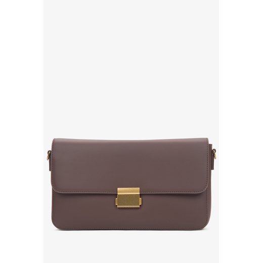 Estro: Ciemnobrązowa listonoszka damska ze skóry naturalnej ze złotymi okuciami - id: 15271221133660 - marki Estro - 187250130 Estro: Ciemnobrązowa listonoszka damska ze skóry naturalnej ze złotymi okuciami ze sklepu Estro w kategorii Listonoszki - zdjęcie 187250130