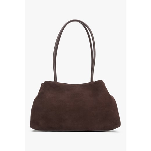 Estro: Ciemnobrązowa torebka damska na ramię z miękkiego weluru naturalnego ze sklepu Estro w kategorii Torebki damskie - zdjęcie 187250192