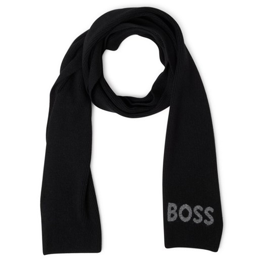 BOSS Męski szalik z dzianiny z wełną - Elios Mężczyźni Sztuczne włókno czarny jednolity ze sklepu vangraaf w kategorii Szaliki męskie - zdjęcie 187257492