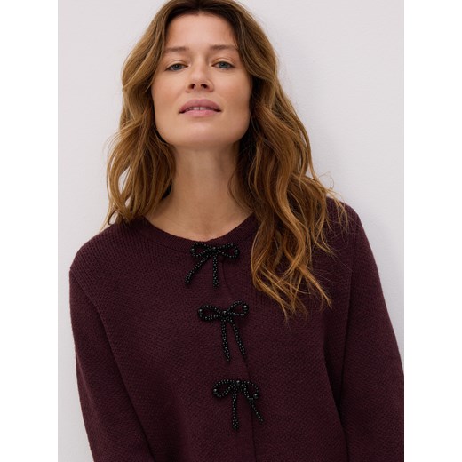 Reserved - Kardigan z kokardkami - bordowy ze sklepu Reserved w kategorii Swetry damskie - zdjęcie 187258032