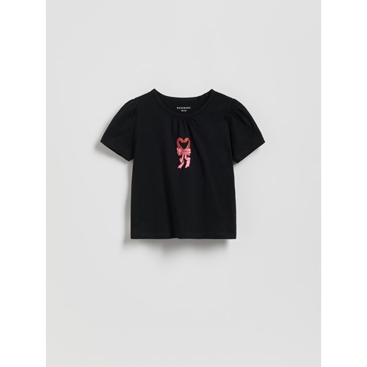 Reserved - Bawełniany T-shirt z haftem - czarny ze sklepu Reserved w kategorii Bluzki dziewczęce - zdjęcie 187258194