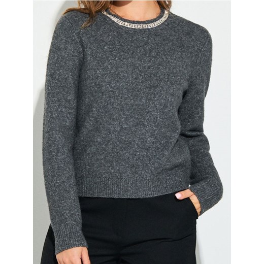 Sinsay - Sweter z ozdobnymi cyrkoniami z domieszką wełny - szary ze sklepu Sinsay w kategorii Swetry damskie - zdjęcie 187259104