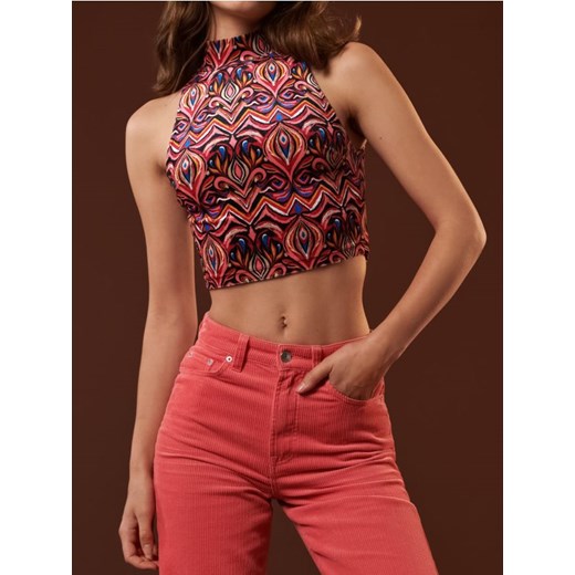 Sinsay - Bluzka typu crop z golfem i abstrakcyjnym wzorem - wielobarwny ze sklepu Sinsay w kategorii Bluzki damskie - zdjęcie 187259183