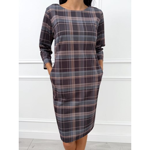 Czekoladowa Klasyczna Sukienka w Kratę - id: 23070396 - marki Modnakiecka.pl - 187260044 Czekoladowa Klasyczna Sukienka w Kratę ze sklepu ModnaKiecka.pl w kategorii Sukienki - zdjęcie 187260044