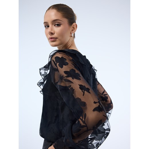 Mohito - Czarna bluzka z ozdobnymi rękawami - czarny ze sklepu Mohito w kategorii Bluzki damskie - zdjęcie 187260132