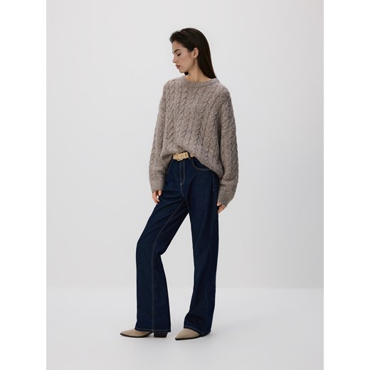 Reserved - Sweter z warkoczowym splotem - brązowy Reserved XL Reserved