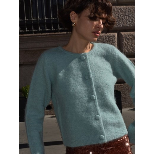 Reserved - Kardigan z wełną alpaki - jasnoturkusowy ze sklepu Reserved w kategorii Swetry damskie - zdjęcie 187260273