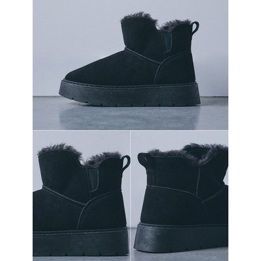 Mohito - Skórzane czarne śniegowce - czarny - id: 102II-99X - marki Mohito - 187262894 Mohito - Skórzane czarne śniegowce - czarny ze sklepu Mohito w kategorii Śniegowce damskie - zdjęcie 187262894