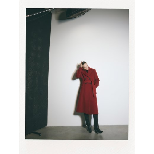 Reserved - Dwurzędowy płaszcz z wełną - czerwony Reserved L Reserved