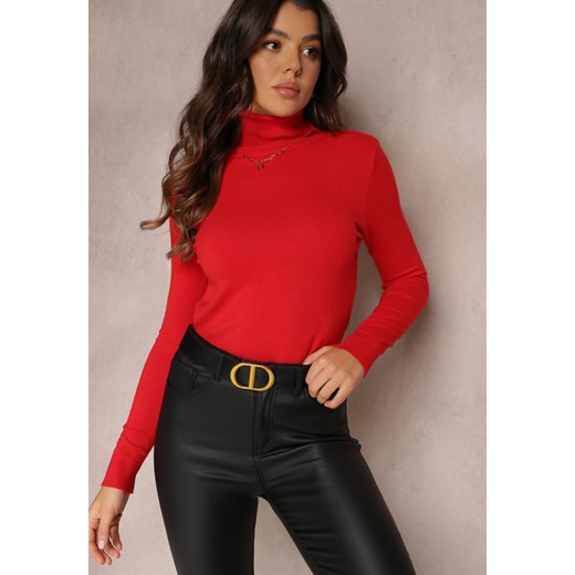 Czerwony Golf z Bawełną w Klasycznym Stylu Reiredia - id: 2206-S-64-RED - marki Renee - 187264632 Czerwony Golf z Bawełną w Klasycznym Stylu Reiredia ze sklepu renee.pl w kategorii Swetry damskie - zdjęcie 187264632