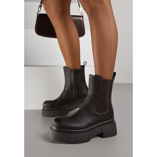 Brązowe Botki Sztyblety na Grubej Podeszwie Tevinda - id: 401796 - marki born2be - 187264950 Brązowe Botki Sztyblety na Grubej Podeszwie Tevinda ze sklepu born2be.pl w kategorii Botki - zdjęcie 187264950