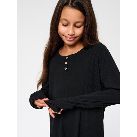 Sinsay - Prążkowana piżama dwuczęściowa z rozszerzanymi nogawkami - czarny Sinsay 170 (14-15 l) Sinsay