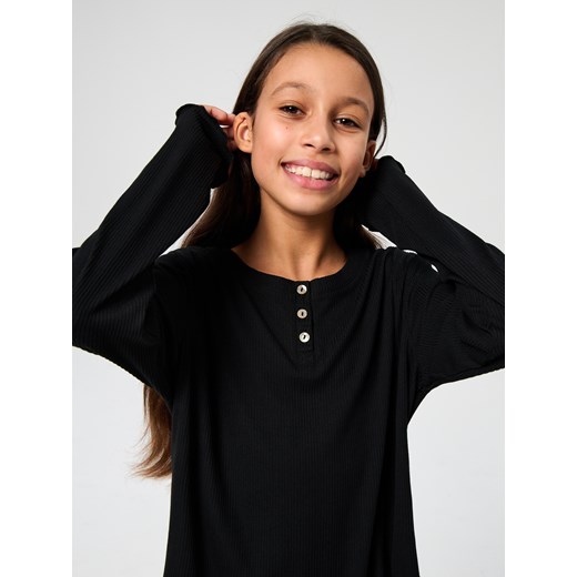 Sinsay - Prążkowana piżama dwuczęściowa z rozszerzanymi nogawkami - czarny Sinsay 152 (11-12 l) Sinsay