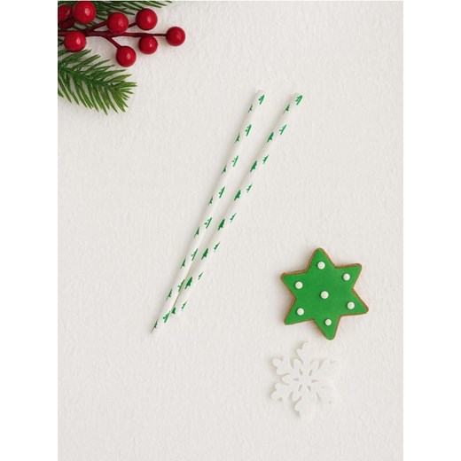 Sinsay - Słomki z nadrukiem w choinki 100 pack - biały Sinsay One Size Sinsay