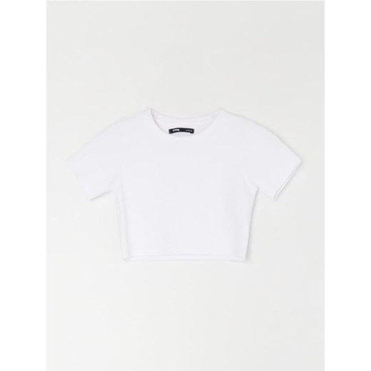 Sinsay - Prążkowany crop top - biały ze sklepu Sinsay w kategorii Bluzki damskie - zdjęcie 187266464