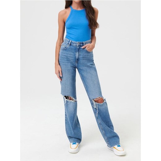 Sinsay - Bawełniany top halter - niebieski ze sklepu Sinsay w kategorii Bluzki damskie - zdjęcie 187266521