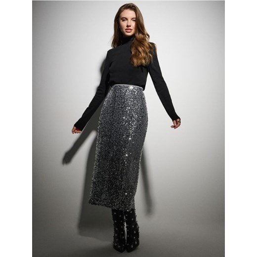 Sinsay - Spódnica ołówkowa z połyskującymi cekinami - srebrny - id: 990EY-SLV - marki Sinsay - 187266564 Sinsay - Spódnica ołówkowa z połyskującymi cekinami - srebrny ze sklepu Sinsay w kategorii Spódnice - zdjęcie 187266564