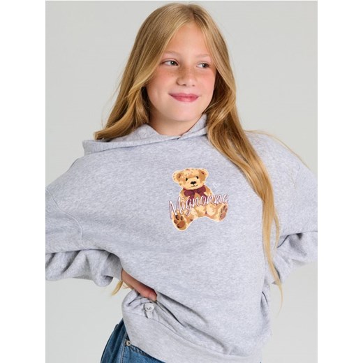 Sinsay - Dresowa bluza hoodie z nadrukiem na plecach - szary - id: 081GC-85M - marki Sinsay - 187267741 Sinsay - Dresowa bluza hoodie z nadrukiem na plecach - szary ze sklepu Sinsay w kategorii Bluzy dziewczęce - zdjęcie 187267741