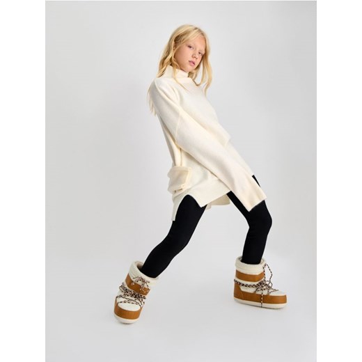 Sinsay - Legginsy z grubej prążkowanej dzianiny z polarem wewnątrz - czarny ze sklepu Sinsay w kategorii Spodnie dziewczęce - zdjęcie 187267753