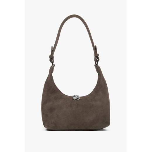Estro: Brązowa torebka damska na ramię typu półksiężyc z naturalnego weluru ze sklepu Estro w kategorii Torebki hobo - zdjęcie 187270042