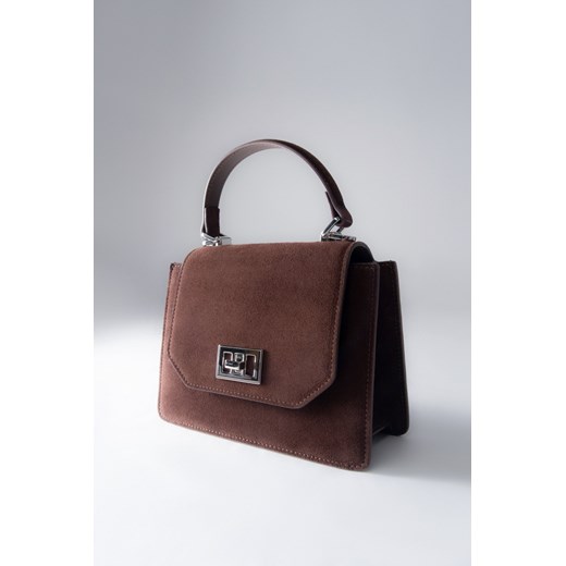 Estro: Ciemnobrązowa mini torebka damska typu kuferek z weluru naturalnego - id: 15271229030748 - marki Estro - 187270052 Estro: Ciemnobrązowa mini torebka damska typu kuferek z weluru naturalnego ze sklepu Estro w kategorii Kuferki - zdjęcie 187270052