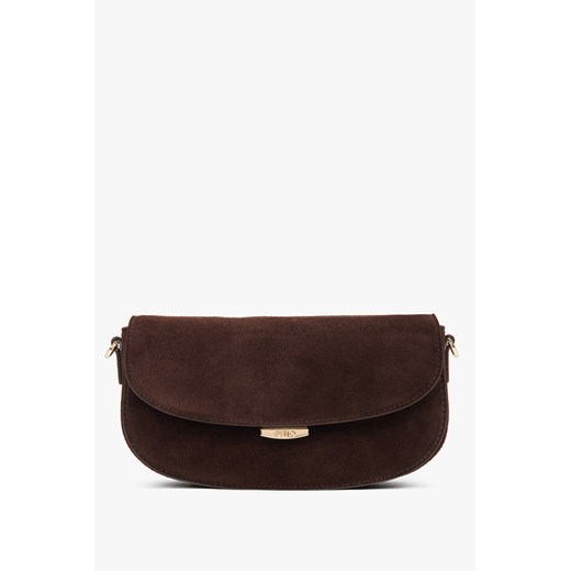Estro: Ciemnobrązowa torebka damska na ramię w kształcie podkowy z weluru naturalnego - id: 15271231455580 - marki Estro - 187270062 Estro: Ciemnobrązowa torebka damska na ramię w kształcie podkowy z weluru naturalnego ze sklepu Estro w kategorii Listonoszki - zdjęcie 187270062