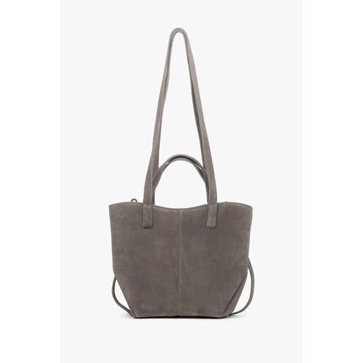 Estro: Szarobrązowa torebka damska z długimi rączkami z włoskiego weluru naturalnego Premium ze sklepu Estro w kategorii Torby Shopper bag - zdjęcie 187270084