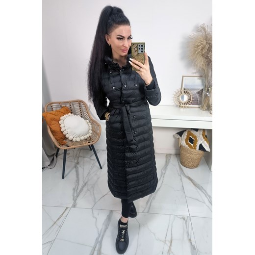 długi jesienno - zimowy płaszcz matowy roksana z paskiem na napy- czarny ze sklepu STYLOWO w kategorii Płaszcze damskie - zdjęcie 187270152