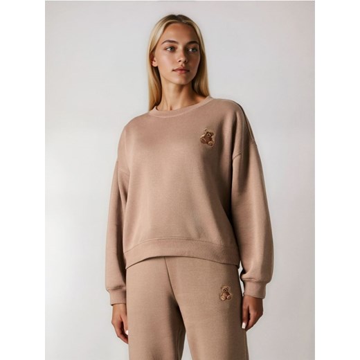 Sinsay - Bluza crewneck z haftem - brązowy ze sklepu Sinsay w kategorii Bluzy damskie - zdjęcie 187270244