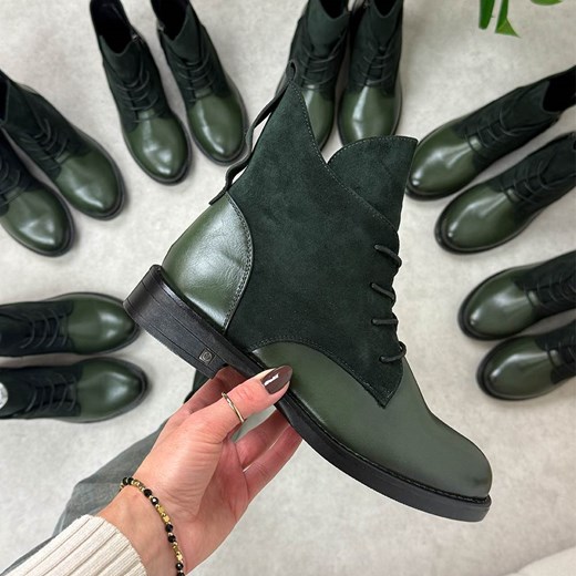 Zielone płaskie botki damskie Potocki 12080 ze sklepu suzana.pl w kategorii Botki - zdjęcie 187273663