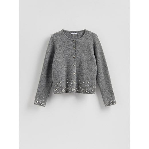 Reserved - Kardigan z aplikacją - szary - id: 079GS-85M - marki Reserved - 187275214 Reserved - Kardigan z aplikacją - szary ze sklepu Reserved w kategorii Swetry damskie - zdjęcie 187275214