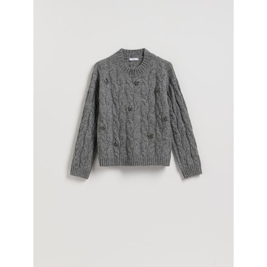 Reserved - Sweter z błyszczącą aplikacją - szary Reserved L Reserved