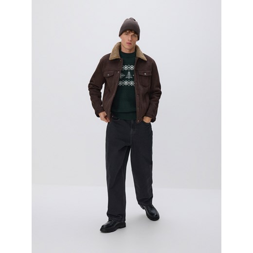 Reserved - Strukturalny sweter z bawełną - ciemnozielony Reserved L Reserved