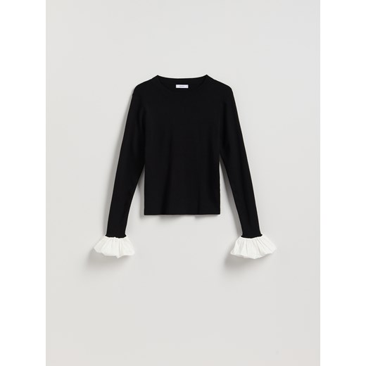 Reserved - Sweter z ozdobną wstawką - czarny - id: 485HH-99X - marki Reserved - 187275430 Reserved - Sweter z ozdobną wstawką - czarny ze sklepu Reserved w kategorii Swetry damskie - zdjęcie 187275430