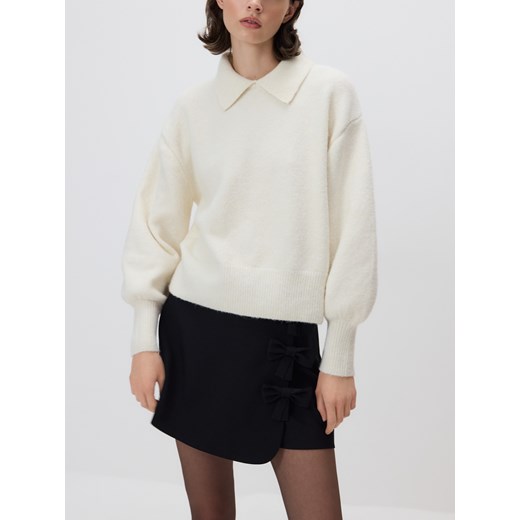 Reserved - Sweter z kołnierzykiem - kremowy ze sklepu Reserved w kategorii Swetry damskie - zdjęcie 187275502