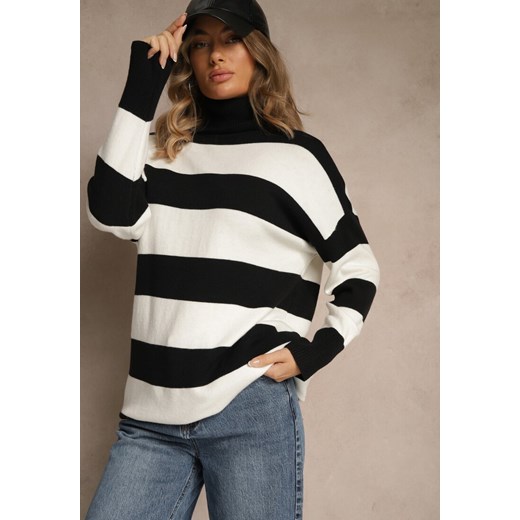 Czarno-Biały Golf Ozdobiony Paskami Raluna ze sklepu renee.pl w kategorii Swetry damskie - zdjęcie 187275740