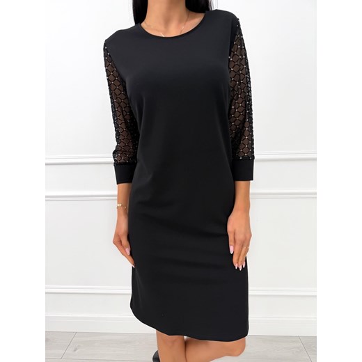 Czarna Klasyczna Sukienka z Ozdobnym Rękawem - id: 23069610 - marki Modnakiecka.pl - 187276513 Czarna Klasyczna Sukienka z Ozdobnym Rękawem ze sklepu ModnaKiecka.pl w kategorii Sukienki - zdjęcie 187276513
