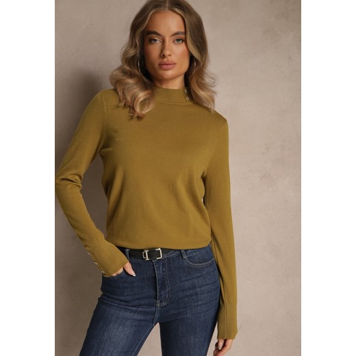 Zielony Golf o Dopasowanym Kroju Zdobiony Minimalistycznymi Aplikacjami Unissa ze sklepu renee.pl w kategorii Swetry damskie - zdjęcie 187277204