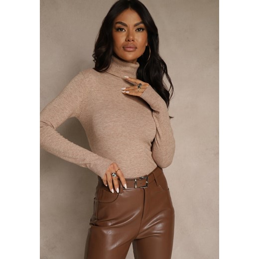 Beżowy Golf z Bawełną w Klasycznym Stylu Reiredia ze sklepu renee.pl w kategorii Swetry damskie - zdjęcie 187278273