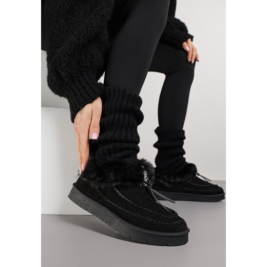 Czarne Śniegowce na Platformie Ozdobione Haftem i Futerkiem Linedis - id: LT409-38-BLACK - marki Renee - 187278293 Czarne Śniegowce na Platformie Ozdobione Haftem i Futerkiem Linedis ze sklepu renee.pl w kategorii Śniegowce damskie - zdjęcie 187278293