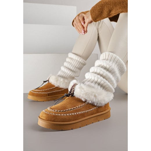 Brązowe Śniegowce na Platformie Ozdobione Haftem i Futerkiem Linedis ze sklepu renee.pl w kategorii Śniegowce damskie - zdjęcie 187278300