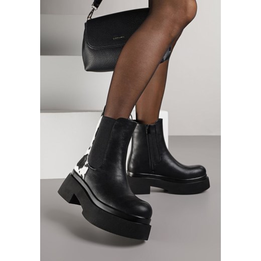 Czarno-Białe Botki Sztyblety na Platformie Tevirka ze sklepu renee.pl w kategorii Botki - zdjęcie 187278342